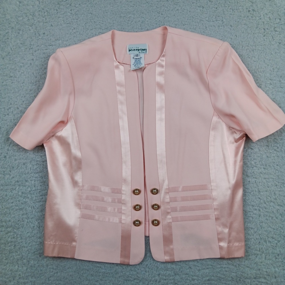 VTG Petite Perceptions Jacket Woman 12 Pink Satin Trim Pearl Button USA Made